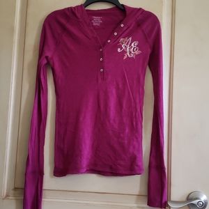 American Eagle-  long sleeve, hooded V-neck Tee.
